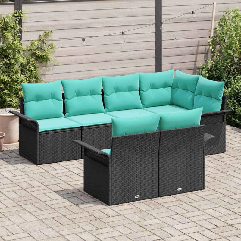 vidaXL Σετ Καναπέ Κήπου με μαξιλάρι 7 pcs Μαύρο Πολυ ράταν