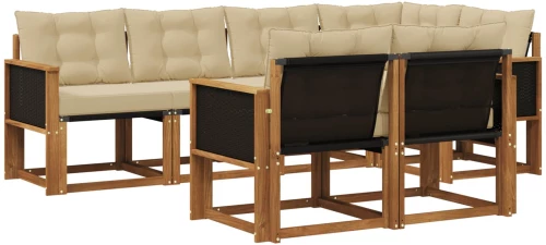 vidaXL Σειρά Καναπέ Εξωτερικού με μαξιλάρι 7 pcs Φυσικό και Μπεζ