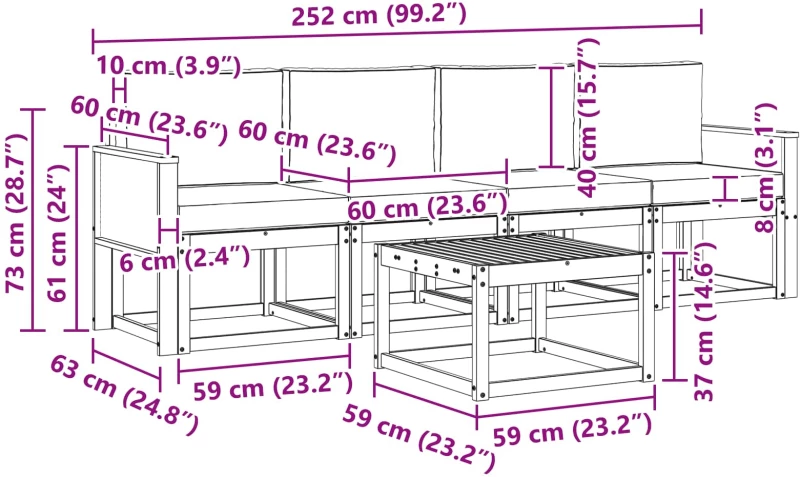 vidaXL Σειρά Καναπέ Εξωτερικού με μαξιλάρι 4 pcs