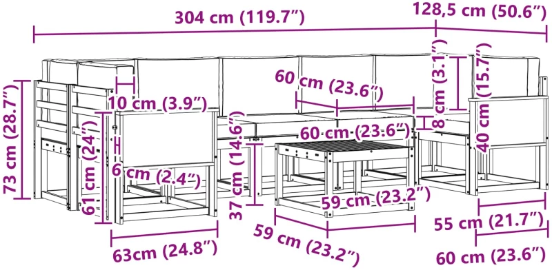 vidaXL Σειρά Καναπέ Εξωτερικού με μαξιλάρι 6 pcs