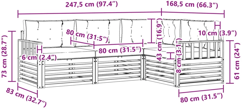 vidaXL Σειρά Καναπέ Εξωτερικού 5 pcs Λευκό και Ανοιχτό Γκρι