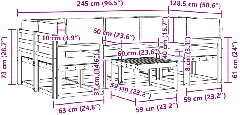 vidaXL Σειρά Καναπέ Εξωτερικού με μαξιλάρι 7 pcs Άσπρο και Ανθρακί