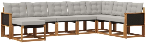 vidaXL Σειρά Καναπέ Εξωτερικού 8 pcs Φυσικό και Ανοιχτό γκρι