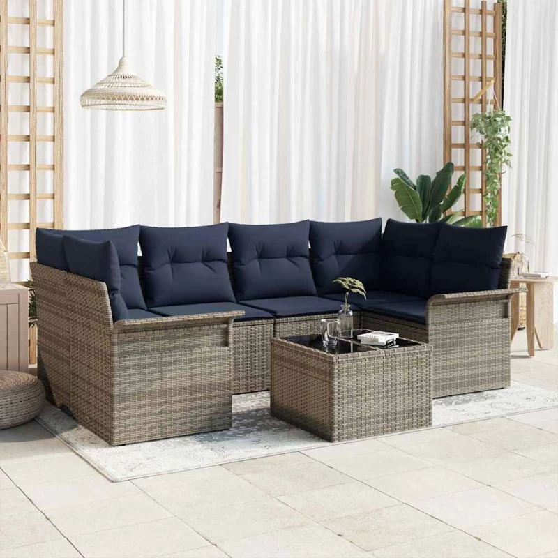 vidaXL Σετ Καναπέ Κήπου με μαξιλάρι 7 pcs Γκρι συνθετικό ρατάν