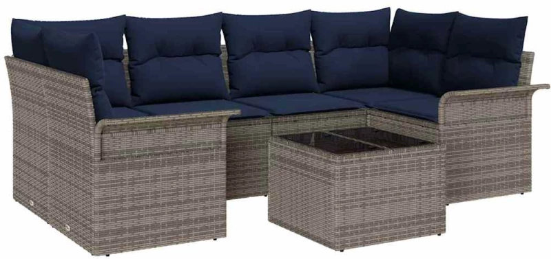 vidaXL Σετ Καναπέ Κήπου με μαξιλάρι 7 pcs Γκρι συνθετικό ρατάν