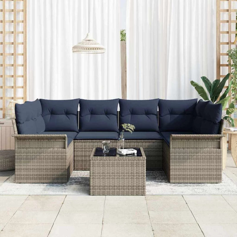 vidaXL Σετ Καναπέ Κήπου με μαξιλάρι 7 pcs Γκρι συνθετικό ρατάν