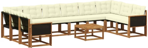vidaXL Σειρά Καναπέ Εξωτερικού με μαξιλάρι 11 pcs Φυσικό και Κρέμα