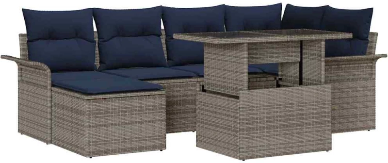 vidaXL Σετ Καναπέ Κήπου με μαξιλάρι 7 pcs Γκρι συνθετικό ρατάν