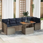 vidaXL Σετ Καναπέ Κήπου 8 pcs Γκρι και Navy Blue συνθετικό ρατάν