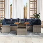 vidaXL Σετ Καναπέ Κήπου 8 pcs Γκρι και Navy Blue συνθετικό ρατάν