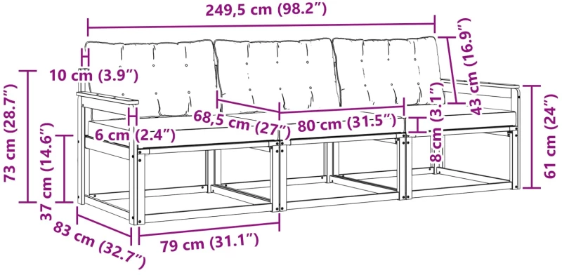 vidaXL Σειρά Καναπέ Εξωτερικού 3 pcs Λευκό και Ανοιχτό Γκρι