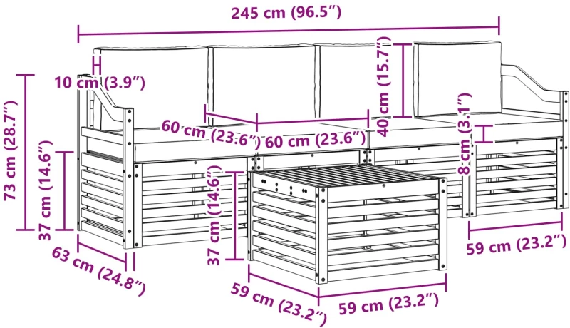 vidaXL Σειρά Καναπέ Εξωτερικού 5 pcs Λευκό και Ανοιχτό Γκρι