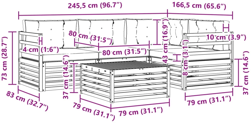 vidaXL Σειρά Καναπέ Εξωτερικού με μαξιλάρι 5 pcs