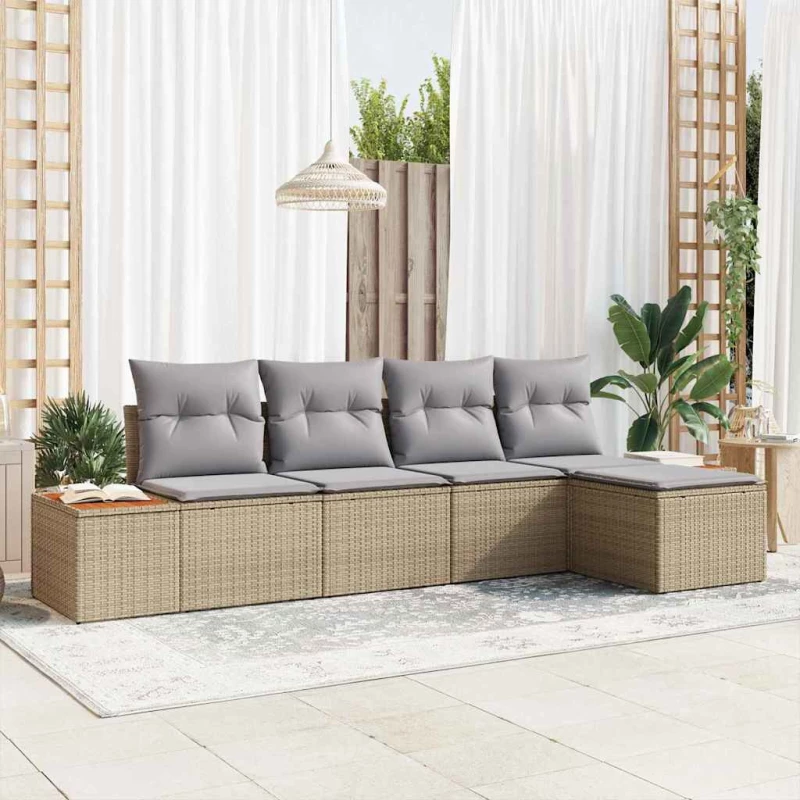 vidaXL Σετ Καναπέ Κήπου 6 pcs Μπέζ και Ανοιχτό Γκρι Πολυρατάν