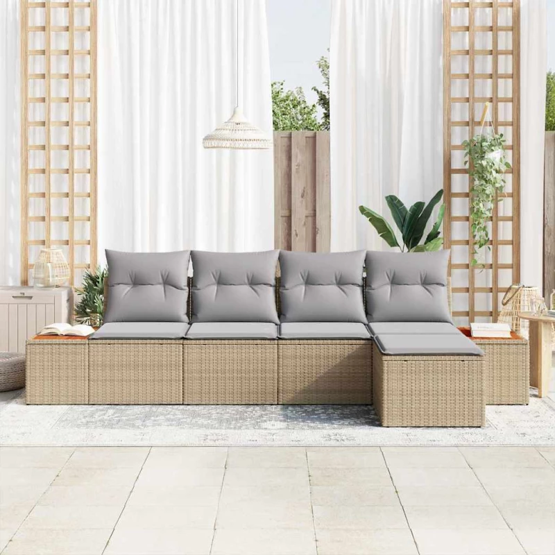 vidaXL Σετ Καναπέ Κήπου 6 pcs Μπέζ και Ανοιχτό Γκρι Πολυρατάν