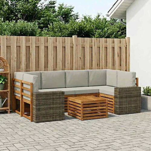 vidaXL Σειρά Καναπέ Εξωτερικού 7 pcs Φυσικό και Ανοιχτό Γκρι