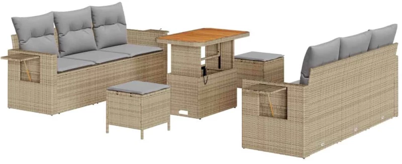 vidaXL Σετ Καναπέ Κήπου με μαξιλάρι 9 pcs Μπεζ συνθετικό ρατάν