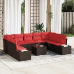 vidaXL Σετ Καναπέ Κήπου με μαξιλάρι 10 pcs Καφέ συνθετικό ρατάν