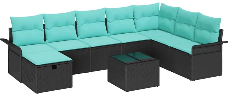 vidaXL Σετ Καναπέ Κήπου με μαξιλάρι 9 pcs Μαύρο Πολυ ράταν