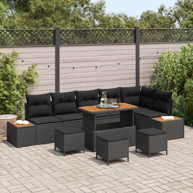 vidaXL Σετ Καναπέ Κήπου με μαξιλάρι 10 pcs Μαύρο Πολυ ράταν