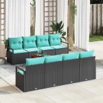 vidaXL Σετ Καναπέ Κήπου με μαξιλάρι 9 pcs Μαύρο συνθετικό ρατάν