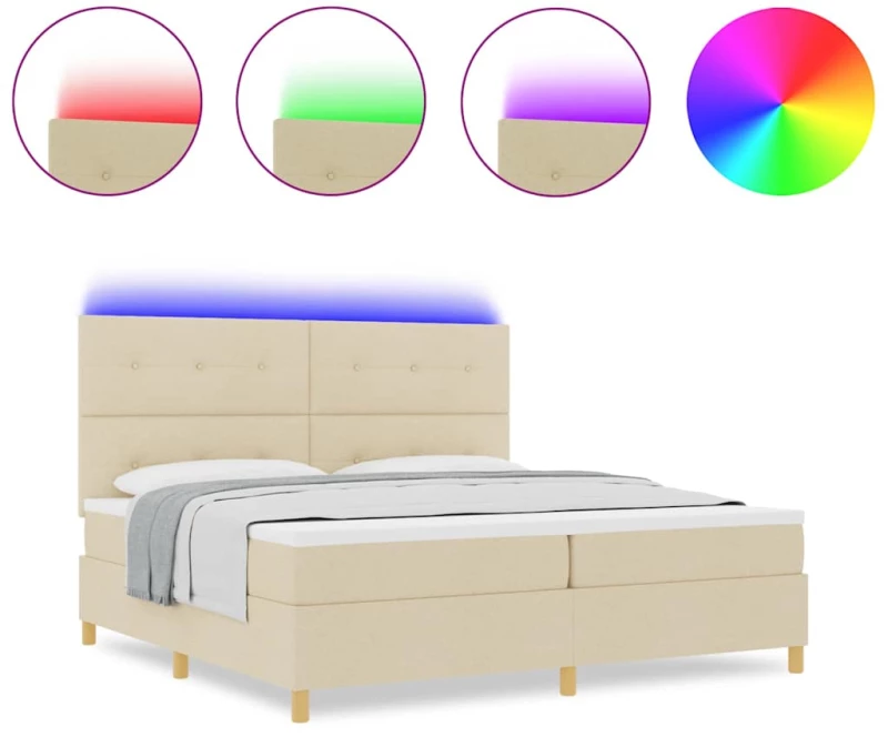 vidaXL LED Κρεβάτι με βάθρο με στρώμα Κρεμ 200 x 200 cm ύφασμα