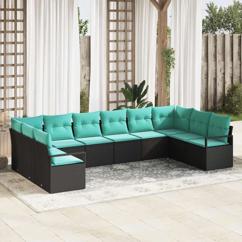 vidaXL Σετ Καναπέ με μαξιλάρι 10 pcs Μαύρο συνθετικό ρατάν
