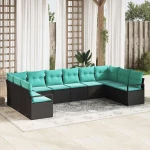 vidaXL Σετ Καναπέ με μαξιλάρι 10 pcs Μαύρο συνθετικό ρατάν