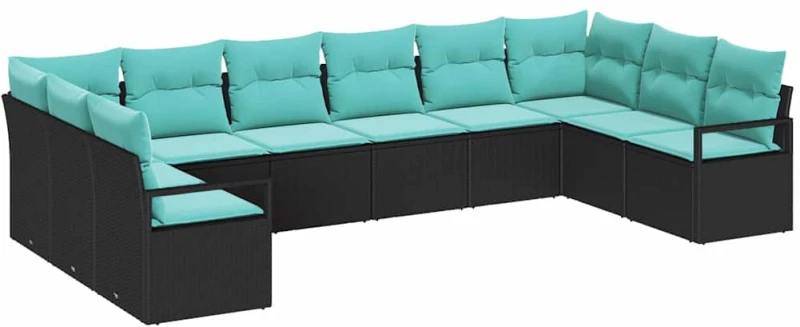 vidaXL Σετ Καναπέ με μαξιλάρι 10 pcs Μαύρο συνθετικό ρατάν