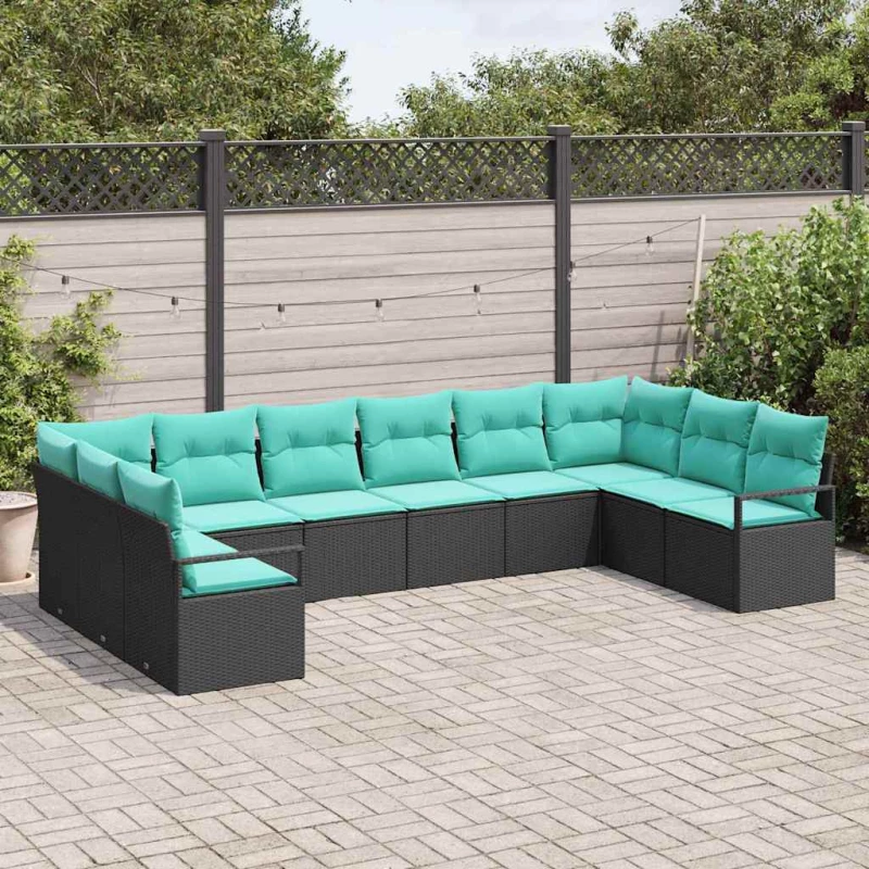 vidaXL Σετ Καναπέ με μαξιλάρι 10 pcs Μαύρο συνθετικό ρατάν