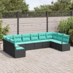vidaXL Σετ Καναπέ με μαξιλάρι 10 pcs Μαύρο συνθετικό ρατάν