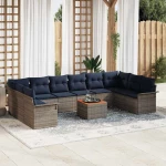 vidaXL Σετ Καναπέ Κήπου 11 pcs Γκρι και Navy Blue συνθετικό ρατάν