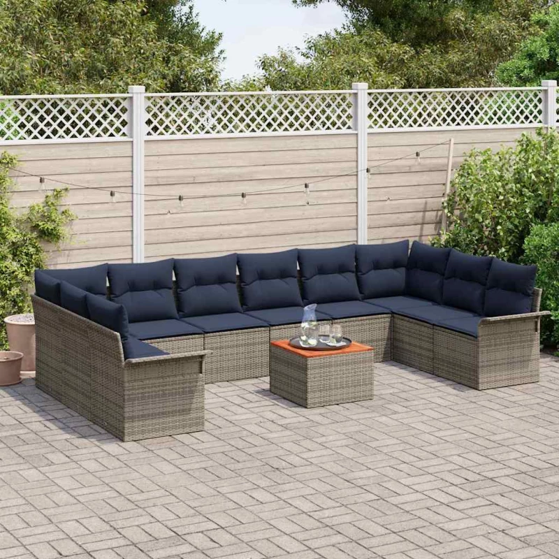 vidaXL Σετ Καναπέ Κήπου 11 pcs Γκρι και Navy Blue συνθετικό ρατάν