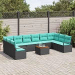 vidaXL Σετ Καναπέ Κήπου με μαξιλάρι 11 pcs Μαύρο συνθετικό ρατάν