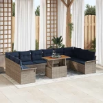 vidaXL Σετ Καναπέ Κήπου 11 pcs Γκρι και Navy Blue συνθετικό ρατάν