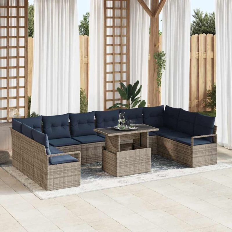 vidaXL Σετ Καναπέ Κήπου 11 pcs Γκρι και Navy Blue συνθετικό ρατάν