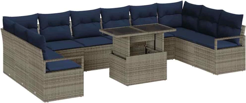 vidaXL Σετ Καναπέ Κήπου 11 pcs Γκρι και Navy Blue συνθετικό ρατάν