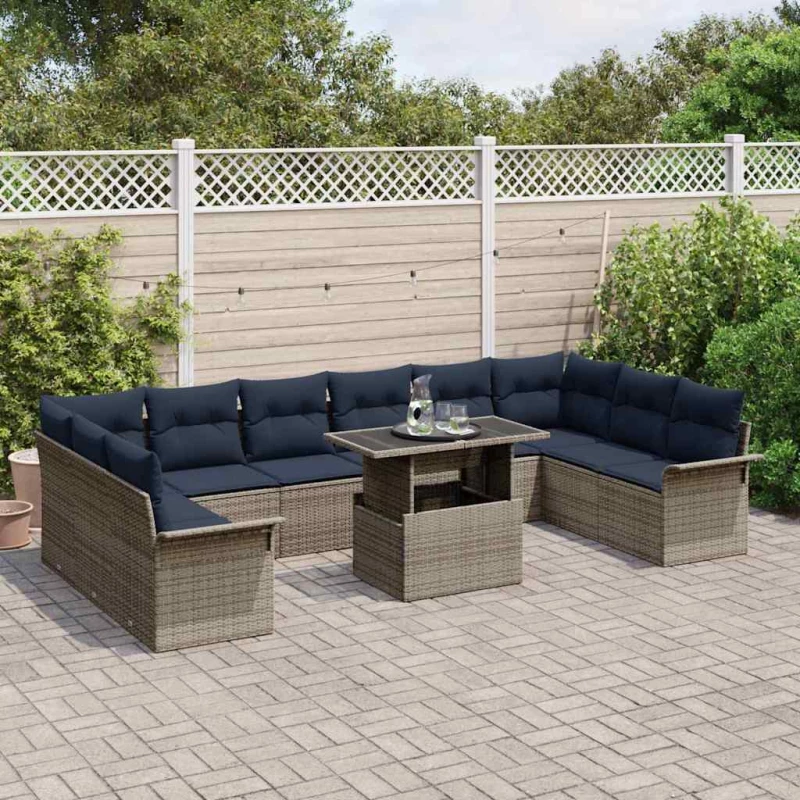 vidaXL Σετ Καναπέ Κήπου με μαξιλάρι 11 pcs Γκρι Πολυ ράταν