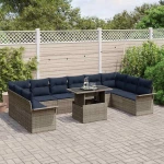 vidaXL Σετ Καναπέ Κήπου με μαξιλάρι 11 pcs Γκρι Πολυ ράταν
