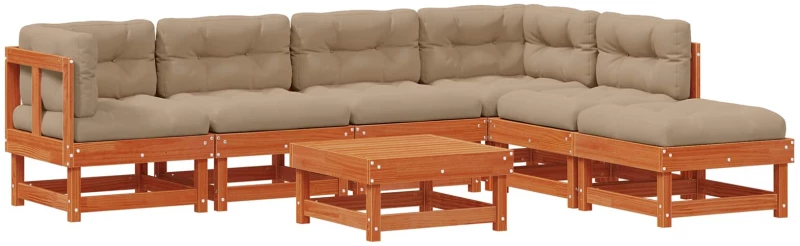 vidaXL Σετ Ξαπλώστρας Κήπου 7 pcs Κερί Παλαίωσης Μασίφ Ξύλο Πεύκου