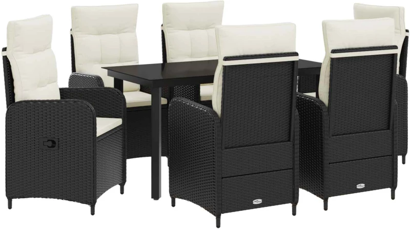vidaXL Σετ Τραπέζι Καναπέ με μαξιλάρι 7 pcs Μαύρο και Κρεμ Λευκό