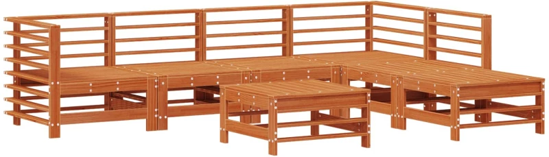 vidaXL Σετ Ξαπλώστρας Κήπου 7 pcs Κερί Παλαίωσης Μασίφ Ξύλο Πεύκου