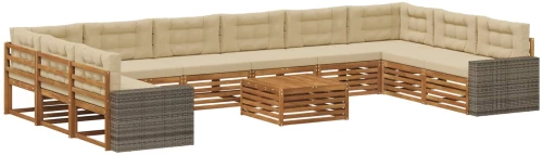 vidaXL Σετ Καναπέ με μαξιλάρι 11 pcs Στερεό Ξύλο Ακακίας