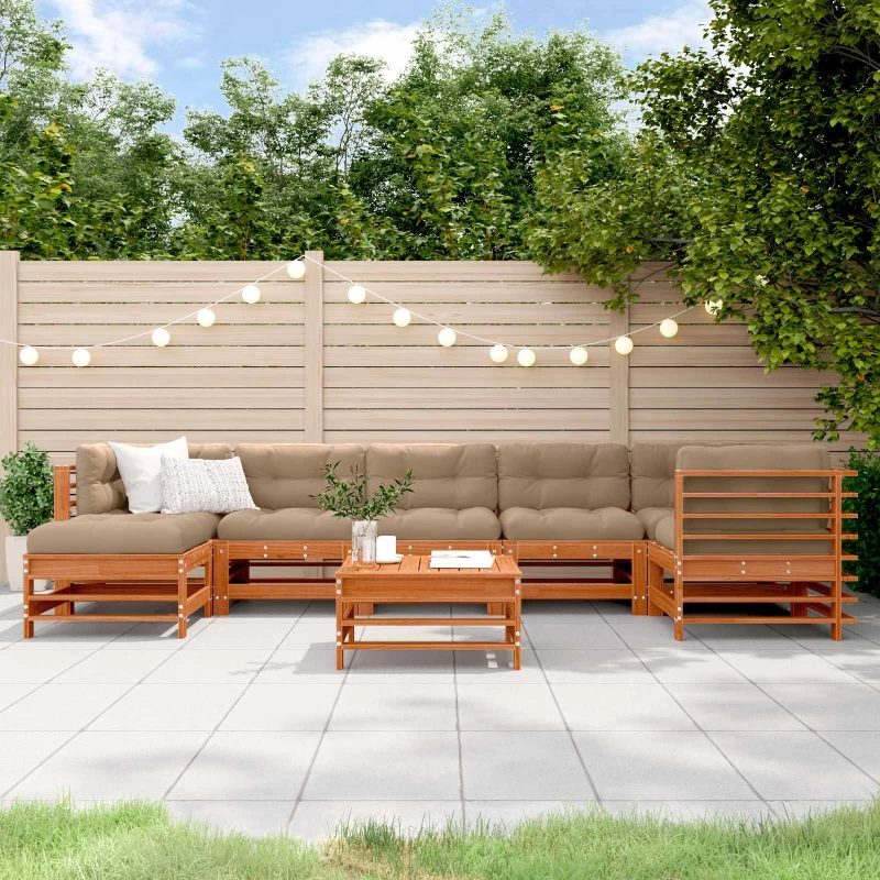 vidaXL Σετ Ξαπλώστρας Κήπου 8 pcs Κερί Παλαίωσης Μασίφ Ξύλο Πεύκου