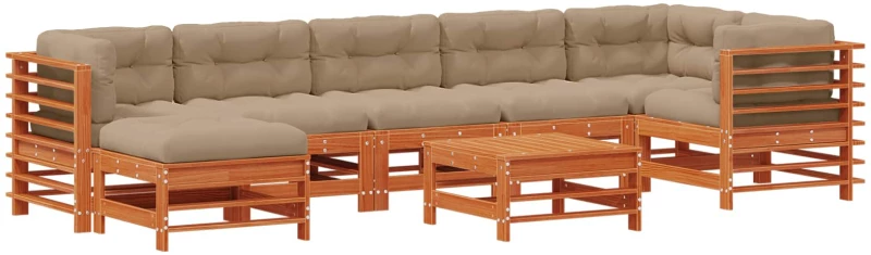 vidaXL Σετ Ξαπλώστρας Κήπου 8 pcs Κερί Παλαίωσης Μασίφ Ξύλο Πεύκου