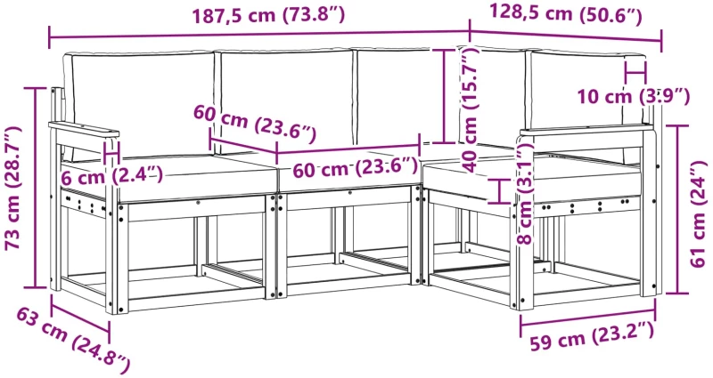 vidaXL Σειρά Καναπέ Εξωτερικού με μαξιλάρι 4 pcs Άσπρο και Ανθρακί