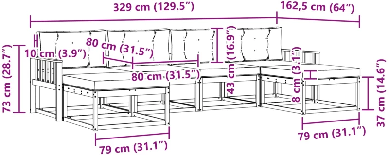 vidaXL Σειρά Καναπέ Εξωτερικού με μαξιλάρι 6 pcs Λευκό και Μπεζ