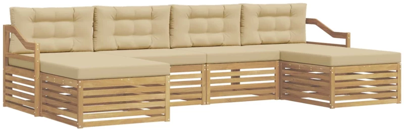 vidaXL Σειρά Καναπέ Εξωτερικού 6 pcs Λευκό και Μπεζ