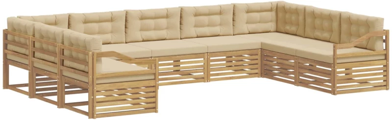 vidaXL Σειρά Καναπέ Εξωτερικού 9 pcs Λευκό και Μπεζ