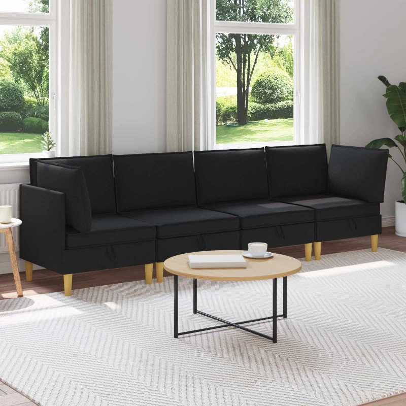 vidaXL Σετ Επίπλων Σαλονιού με μαξιλάρι 4 pcs Μαύρο Ύφασμα